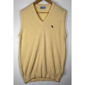 Vintage‎ Spalding V Neck Sweater Vest Mens Large Cream Yellow Tennis Made in USA
